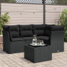 5 pcs conjunto sofás de jardim com almofadões vime PE preto 1