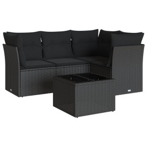 5 pcs conjunto sofás de jardim com almofadões vime PE preto H