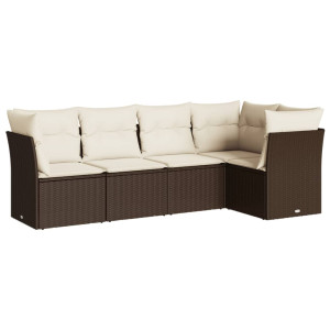 5 pcs conjunto sofás p/ jardim c/ almofadões vime PE castanho H