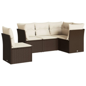 5 pcs conjunto sofás p/ jardim c/ almofadões vime PE castanho H
