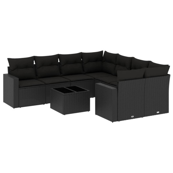 9 pcs conjunto de sofás p/ jardim c/ almofadões vime PE preto M 2