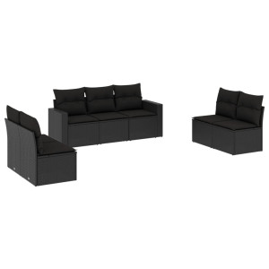 7 pcs conjunto de sofás p/ jardim c/ almofadões vime PE preto H