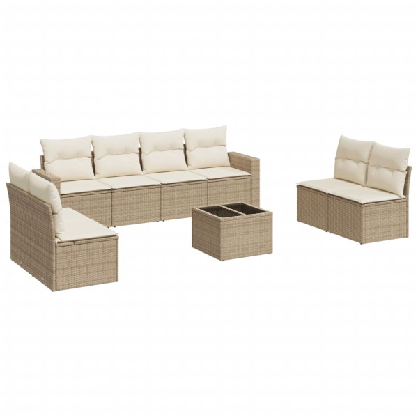 Set de sofás de jardín 9 pzas con cojines ratán sintético beige M 2