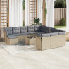 Set sofás de jardín con cojines 13 pzas ratán sintético beige 1