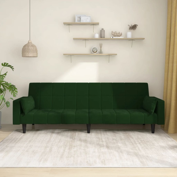 Sofá cama de 2 plazas con dos almohadas terciopelo verde oscuro D