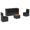 6 pcs conjunto sofás de jardim c/ almofadões vime PE preto 2