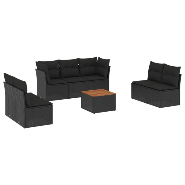 8 pcs conjunto sofás de jardim com almofadões vime PE preto M 2