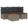 5 pcs conjunto sofás de jardim c/ almofadões vime PE cinzento 2