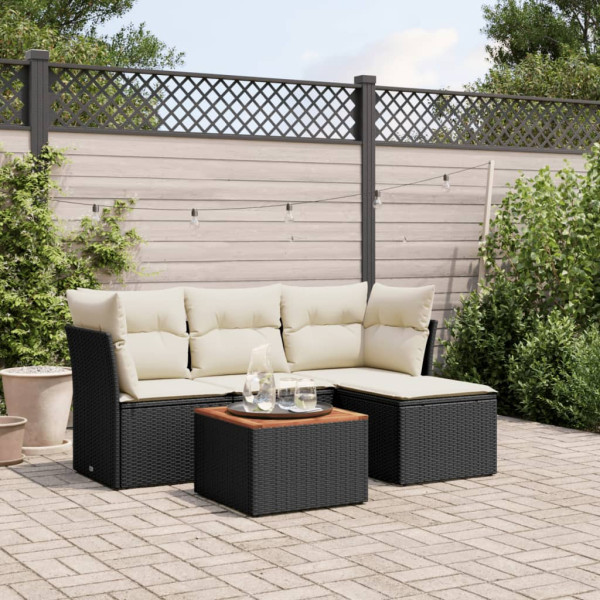 5 pcs conjunto sofás de jardim com almofadões vime PE preto D
