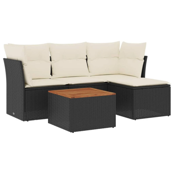 Set de muebles de jardín 5 pzas y cojines ratán sintético negro M 2
