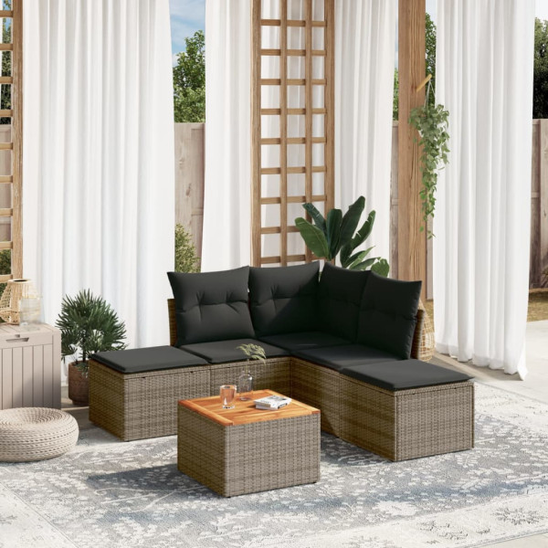 6 pcs conjunto sofás de jardim com almofadões vime cinzento D