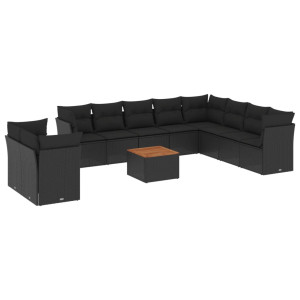 11 pcs conjunto sofás de jardim c/ almofadões vime PE preto H