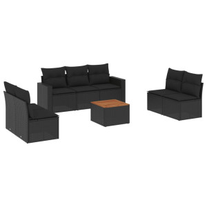 8 pcs conjunto sofás de jardim com almofadões vime PE preto H