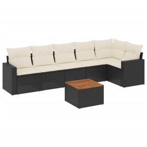7 pcs conjunto de sofás p/ jardim c/ almofadões vime PE preto H