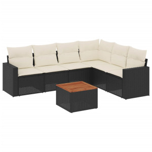 7 pcs conjunto de sofás p/ jardim c/ almofadões vime PE preto H