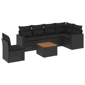 7 pcs conjunto de sofás p/ jardim c/ almofadões vime PE preto H