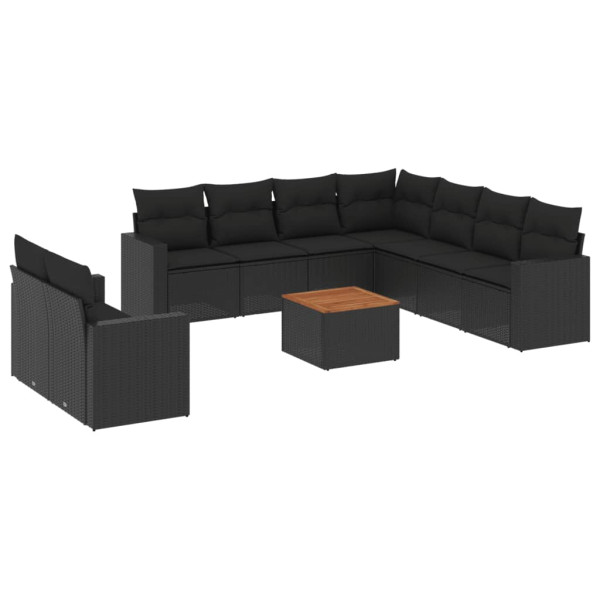 10 pcs conjunto sofás de jardim c/ almofadões vime PE preto M 2