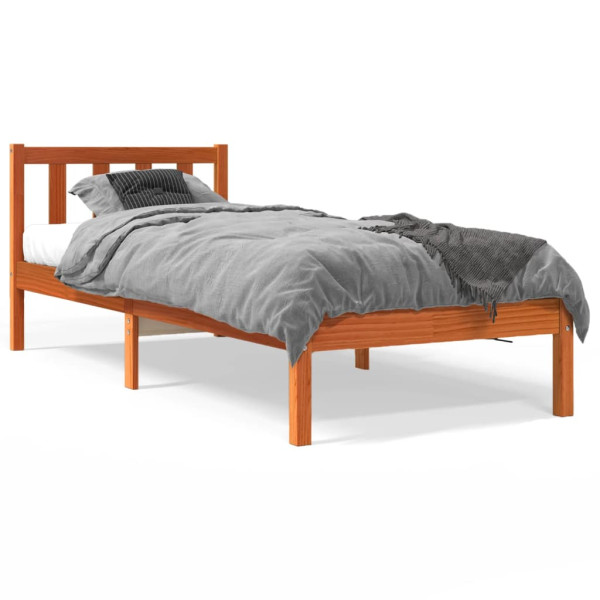 Estructura de cama madera maciza de pino marrón cera 75x190 cm D