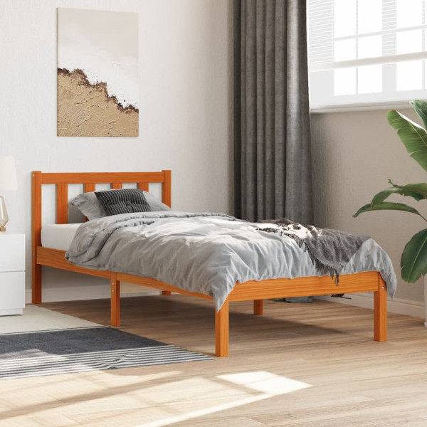 Estructura de cama madera maciza de pino marrón cera 75x190 cm M 3