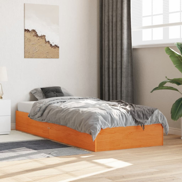 Estructura de cama madera maciza de pino marrón cera 75x190 cm M 3