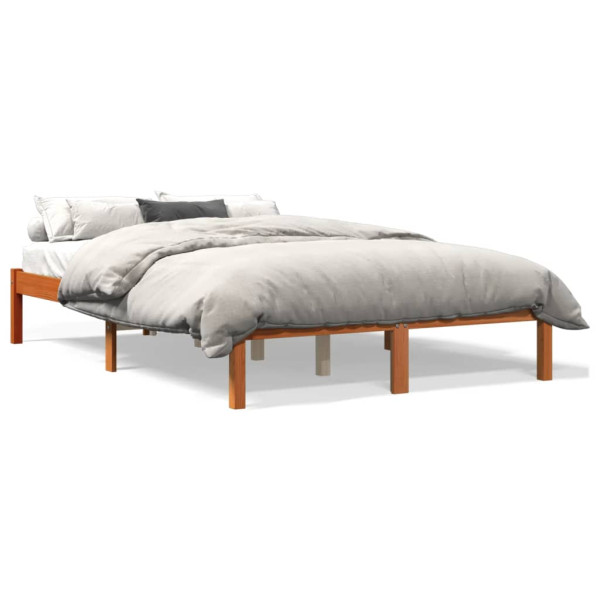 Estructura de cama madera maciza pino marrón cera 140x200 cm D