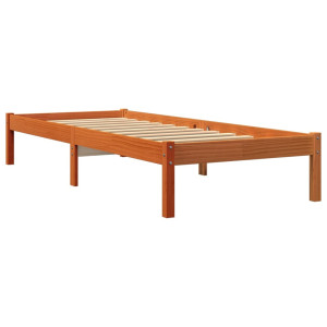 Estructura de cama madera maciza de pino marrón cera 90x200 cm H
