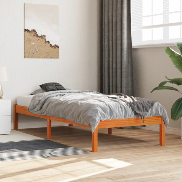 Estructura de cama madera maciza de pino marrón cera 90x200 cm M 3