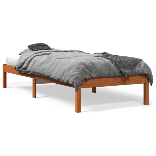 Estructura de cama madera maciza de pino marrón cera 90x190 cm D