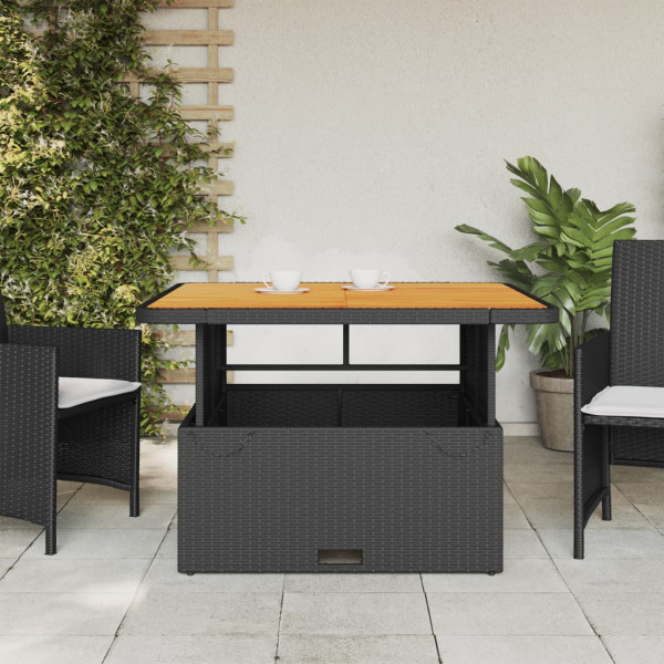 Mesa de jardín madera de acacia y ratán PE negro 110x110x71 cm M 3