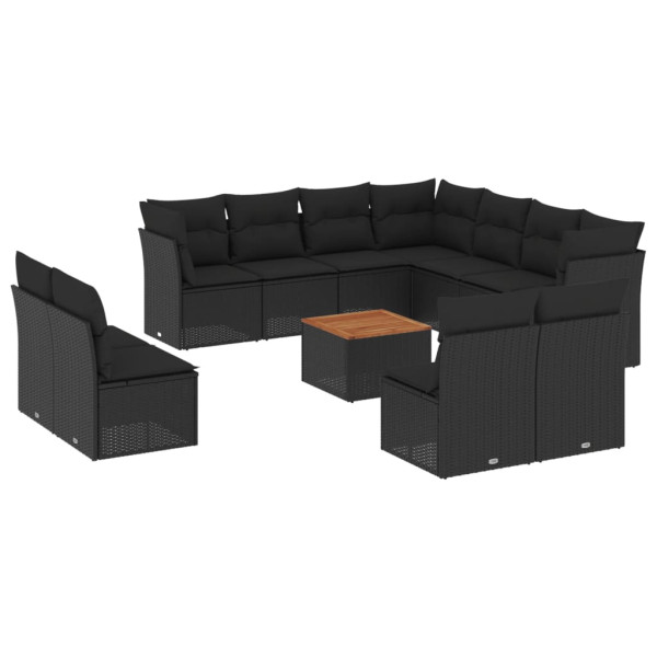 12 pcs conjunto de sofás de jardim c/ almofadões vime PE preto M 2