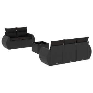 6 pcs conjunto sofás de jardim c/ almofadões vime PE preto H