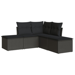 5 pcs conjunto sofás de jardim com almofadões vime PE preto H
