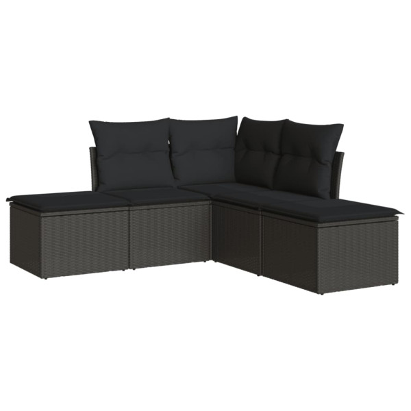 Set de muebles de jardín 5 pzas y cojines ratán sintético negro M 2