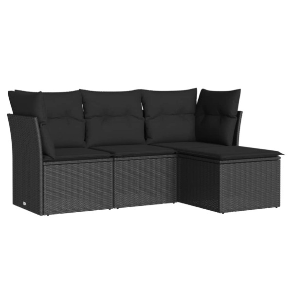 4 pcs conjunto de sofás para jardim c/ almofadões vime PE preto M 2