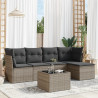 6 pcs conjunto sofás de jardim com almofadões vime cinzento 1