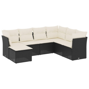 7 pcs conjunto de sofás p/ jardim c/ almofadões vime PE preto H