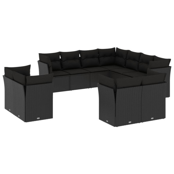 11 pcs conjunto sofás de jardim c/ almofadões vime PE preto M 2