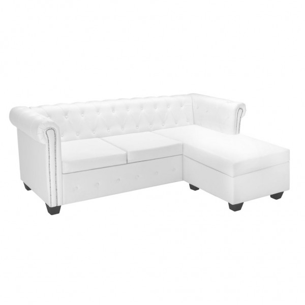 Sofá Chesterfield en forma L cuero artificial blanco M 3