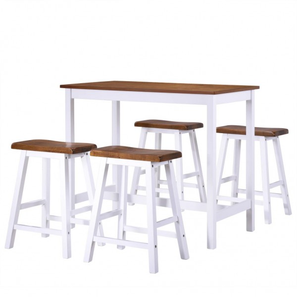 Juego de mesa alta y taburete de cocina 5 pzas madera maciza D
