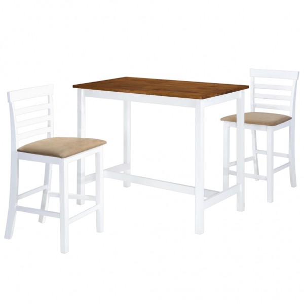 Set mesa y sillas de bar 3 piezas madera maciza marrón y blanco D