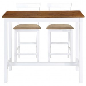 Set mesa y sillas de bar 3 piezas madera maciza marrón y blanco H