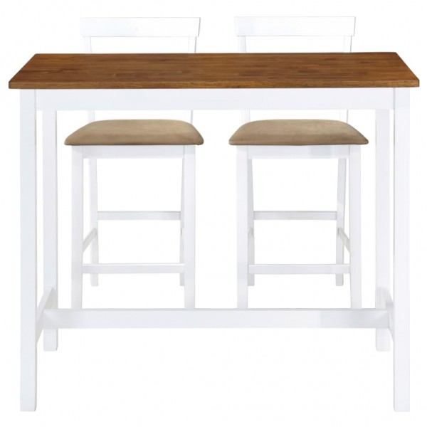 Set mesa y sillas de bar 3 piezas madera maciza marrón y blanco M 2