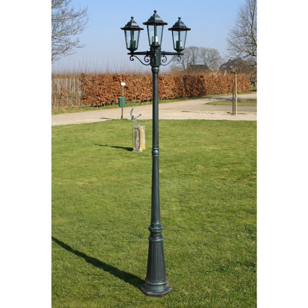 Farola de jardín 3 brazos aluminio verde oscuro/negro 215 cm D