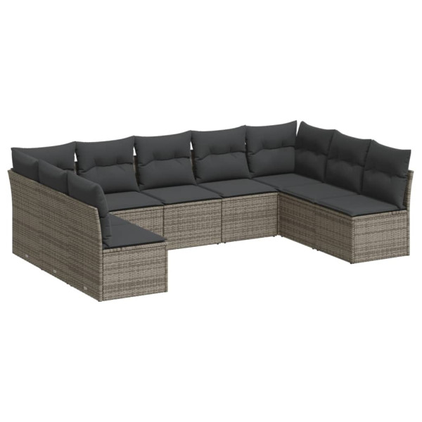 9 pcs conjunto sofás p/ jardim com almofadões vime PE cinzento M 2