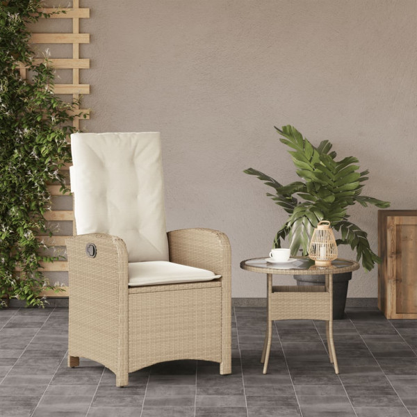 Silla de jardín reclinable con cojines ratán sintético beige M 3
