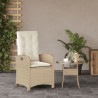 Silla de jardín reclinable con cojines ratán sintético beige 3