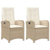 Sillones reclinables de jardín con cojines beige 2 uds ratán PE 2