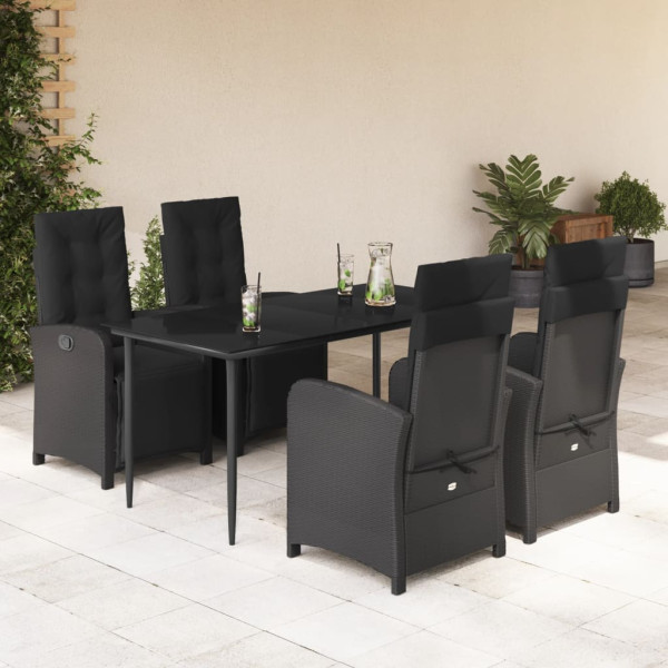 Set de muebles jardín 5 pzas con cojines ratán sintético negro D