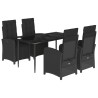 5 pcs conjunto de jantar p/ jardim c/ almofadões vime PE preto 2