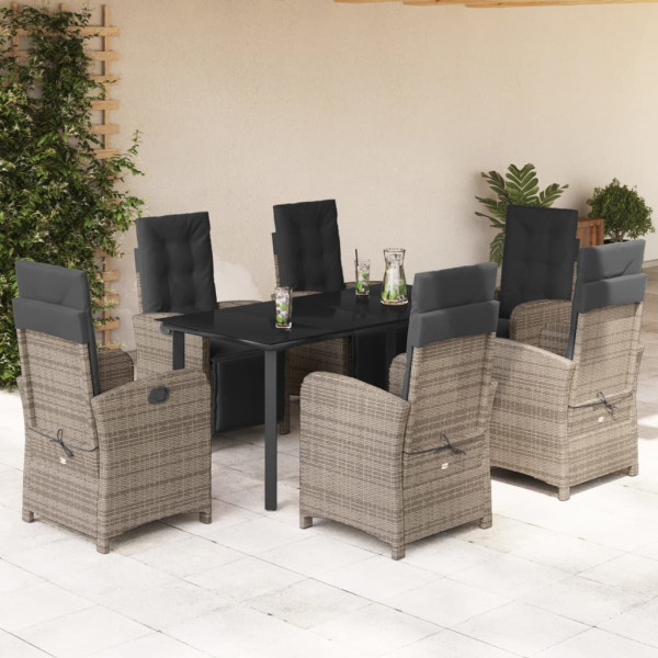 Set comedor jardín 7 pzas y cojines ratán sintético gris D